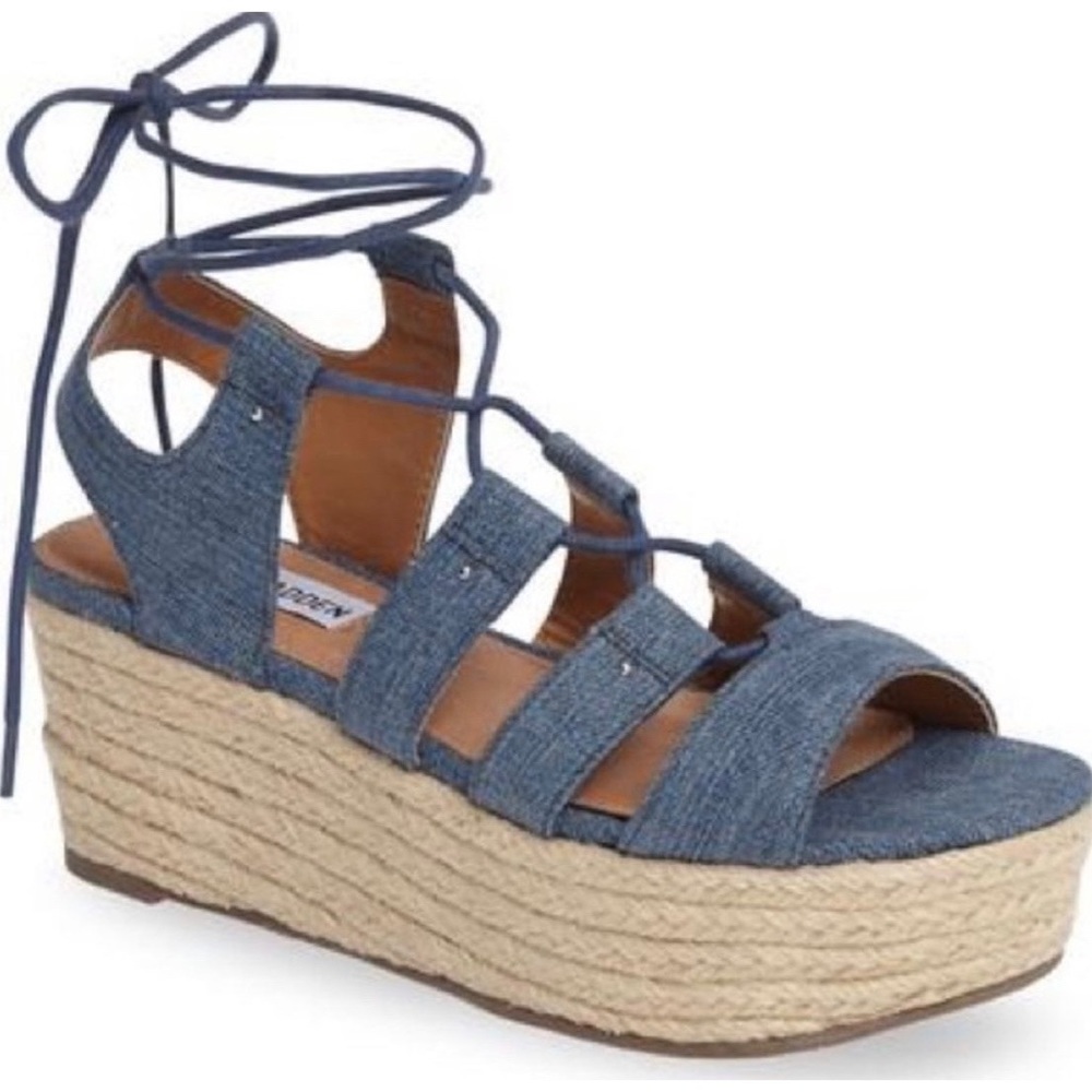 Steve Madden Brayla Denim Fabric Espadrille Wedges Size 9